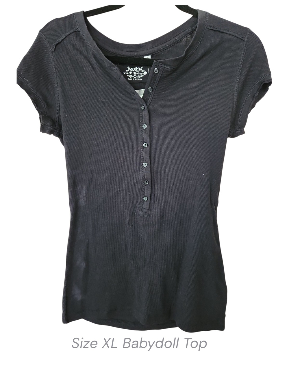SO Black Short Sleeve Henley Babydoll Top - Picture 1 of 3